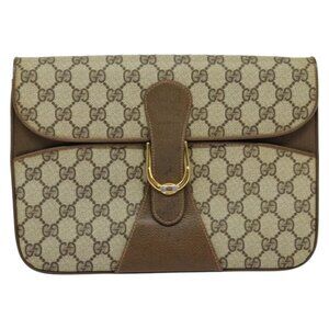 GUCCI GG Supreme Shoulder Bag PVC Beige Gold Auth